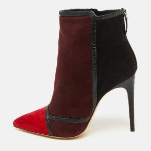Alexandre Birman Multicolor Suede and Snakeskin Pointed Toe Ankle Length Boots Size 41
