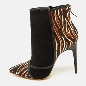 Alexandre Birman Multicolor Suede and Calf Hair Pointed Toe Ankle Length Boots Size 41
