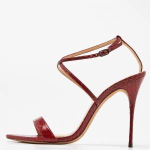 Alexandre Birman Red Python Leather Ankle Strap Sandals Size 39