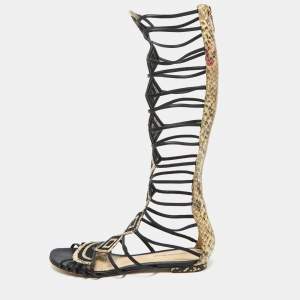 Alexandre Birman Multicolor Snakeskin Leather Abbe Gladiator Flat Sandals Size 38.5