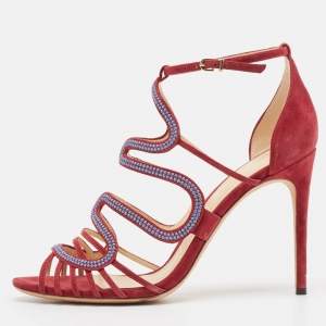 Alexandre Birman Burgundy Suede Ankle Strap Sandals Size 40
