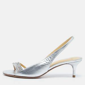 Alexandre Birman Silver Leather Lenny Sandals Size 38.5