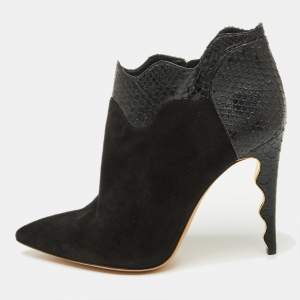Alexander Birman Black Suede and Python Pointed Toe Ankle Booties Size 41