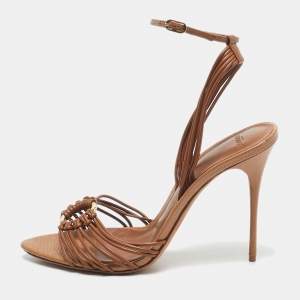 Alexandre Birman Brown Leather Harper Ankle Strap Sandals Size 39