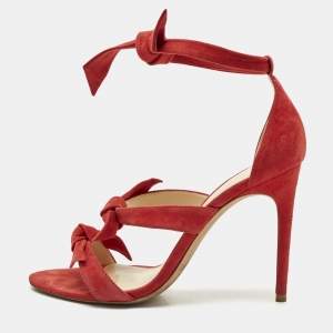 Pre Owned Alexandre Birman Red Suede Clarita Ankle Strap Sandals Size 39.5