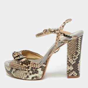 Pre Owned Alexandre Birman Size 37 Brown Python Leather Ankle Strap Sandals