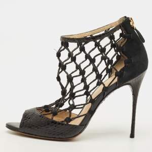 Pre Owned Alexandre Birman Size 38.5 Black Python Leather and Suede Gladiator Sandals