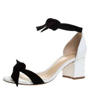 Alexandre Birman Black/White Python And Suede Clarita Block Heel Sandals Size 36