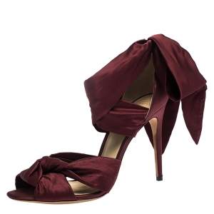 Alexandre Birman Burgundy Satin Katherine Ankle Wrap Sandals Size 41