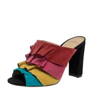 Alexandre Birman Multicolor Suede Ruffled Sandals Size 35