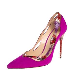 Alexandre Birman Purple Python and Suede Pointed Toe Pumps Size 38.5