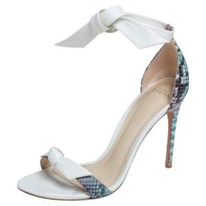 Alexandre Birman White/Multicolor Python and Leather Clarita Ankle Tie Sandals Size 39