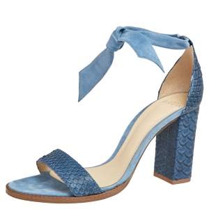 Alexandre Birman Blue Suede, Python Embossed Leather Ankle Wrap  Sandals Size 37.5