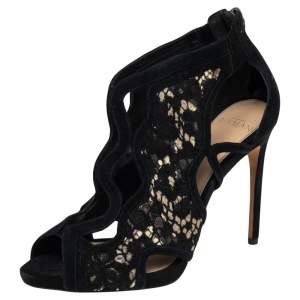 Alexandre Birman Black Suede and Python Embossed Leather Caged Sandals Size 36.5
