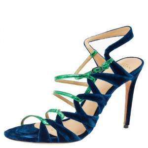Alexandre Birman Green-Blue Velvet And Snakeskin Nolita Buccata Strappy Sandals Size 41