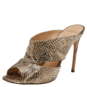 Alexandre Birman Metallic Two Tone Python Leather Open Toe Sandals Size 39