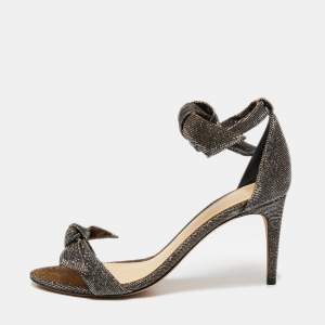 Alexandre Birman Black/Gold Lurex Fabric Clarita Bow Ankle Wrap Sandals Size 38