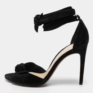 Alexandre Birman Black Suede Clarita Ankle Tie Sandals Size 37.5