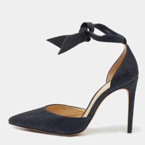 Alexandre Birman Navy Blue Denim Ankle Wrap Pumps Size 38.5