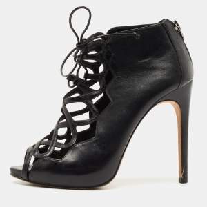 Alexandre Birman Black Leather Lace Up Ankle Boots Size 36
