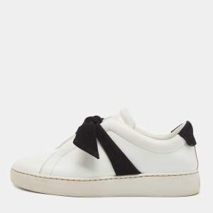 Alexandre Birman White/Black Leather and Suede Bow Clarita Sneakers Size 37