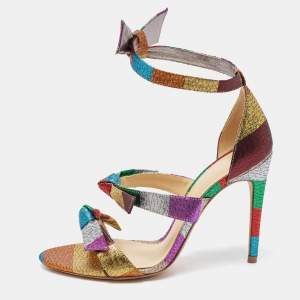 Alexandre Birman Multicolor Stripe Lame Fabric Lolita Sandals Size 36.5