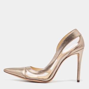 Alexandre Birman Metallic Beige Leather and PVC D'Orsay Pumps Size 40.5