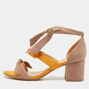 Alexandre Birman Yellow/Beige Suede Lolita Ankle Tie Sandals Size 38