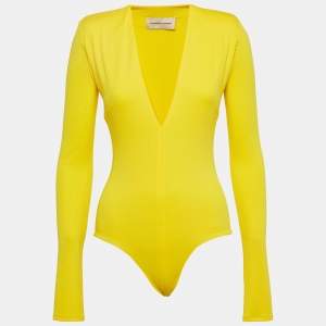 Alexandre Vauthier Yellow V-Neck Stretch Jersey Bodysuit S