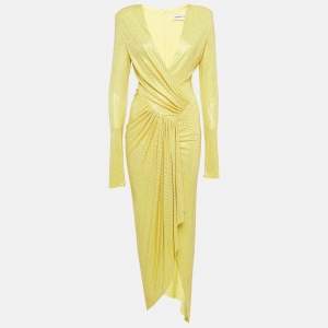 Alexandre Vauthier Yellow Studded Jersey Plunged Maxi Dress S