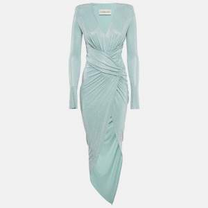 Alexandre Vauthier Blue Studded Jersey Drape Style Maxi Dress S