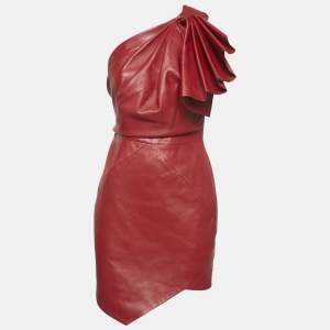 Alexandre Vauthier Red Lambskin Leather Mini Dress S