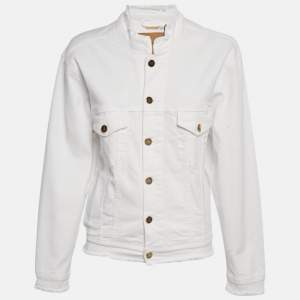 Pre Owned Alexandre Vauthier White Denim Frayed Detail Denim Jacket XS