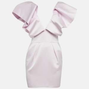Pre Owned Alexandre Vauthier Pink Satin Ruffled Mini Dress S