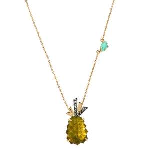 Alexis Bittar Pineapple Motif Gold Tone Pendant Necklace