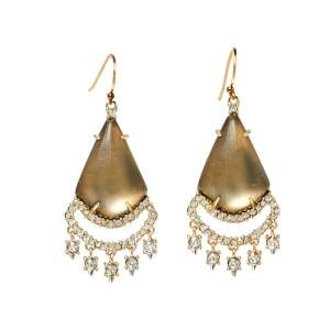 Alexis Bittar Gold Plated Crystal Lace Lucite Chandelier Earrings