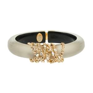 Alexis Bittar Grey Lucite Crystal Detail Cuff Bracelet