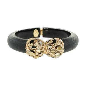 Alexis Bittar Black Lucite Crystal Detail Cuff Bracelet