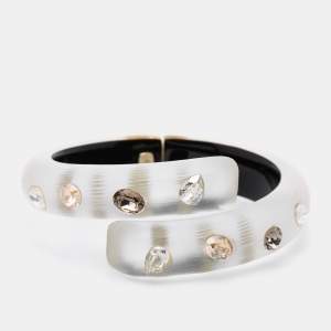 Alexis Bittar Grey Crystal & Lucite Hinged Cuff Bracelet