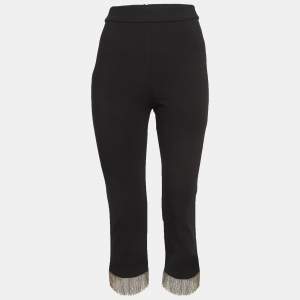 Alexis Black Stretch Crepe Fringed Pants S
