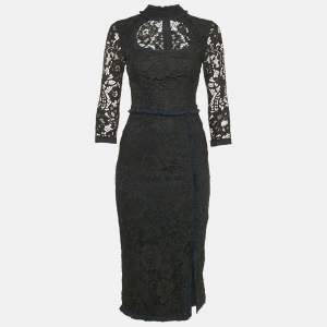 Alexis Black Lace Ruffled Midi Dress XS