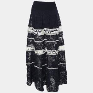 Alexis Navy Blue/White Lace Embroidered Maxi Skirt L