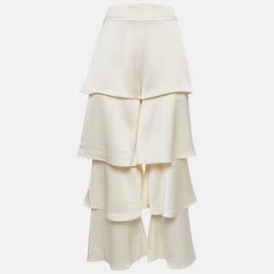 Alexis Ivory White Satin Tiered Pants XS