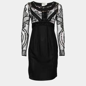 Alice by Temperley Sheer Black Embellished Lace Bodice Pencil Dress S