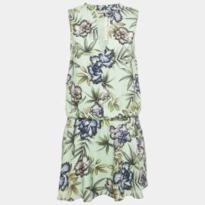 Pre Owned Alice + Olivia Green Floral Print Crepe Mini Dress M
