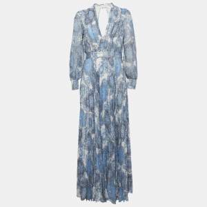 مملوكة مسبقًا Alice + Olivia Blue Floral Print Georgette Cheney Cut Out Maxi Dress M