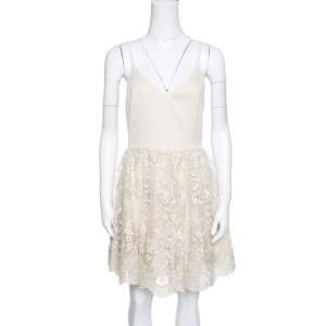 Pre Owned Alice + Olivia Beige Antique Gold Lace Detail Julianne Ballerina Dress M