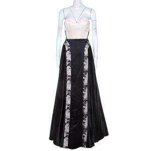 Pre Owned Alice + Olivia Pearl and Black Satin Strapless Corset Bodice Dayla Gown XS