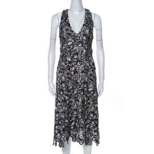 Alice + Olivia Monochrome Lace Back Zip Detail Noreen Midi Dress S
