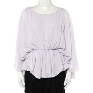 Alice + Olivia Lavender Fog Crepe Gathered Peplum Top M